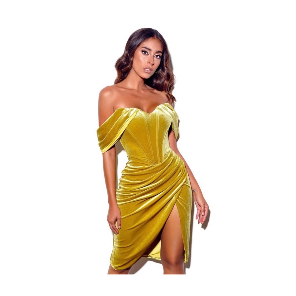 Chartreuse Off Shoulder Corset Dress
